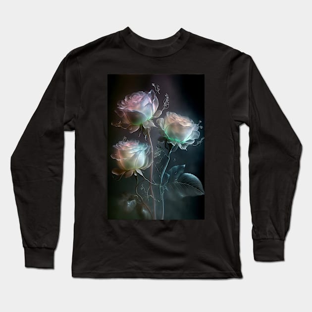 Iridescent pastel roses Long Sleeve T-Shirt by redwitchart